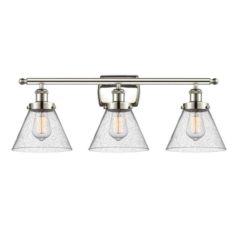 Cone Bath Vanity Light shown in the Polished Nickel finish with a Seedy shade