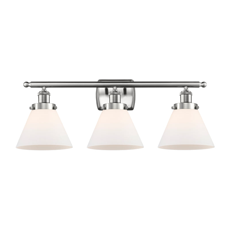 Cone Bath Vanity Light shown in the Brushed Satin Nickel finish with a Matte White shade