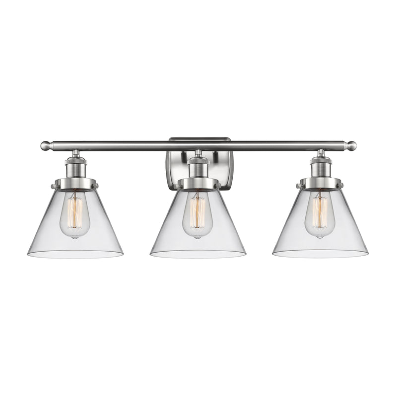 Cone Bath Vanity Light shown in the Brushed Satin Nickel finish with a Clear shade