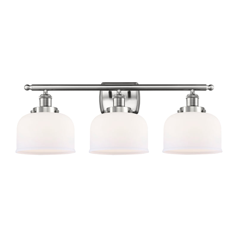 Bell Bath Vanity Light shown in the Brushed Satin Nickel finish with a Matte White shade