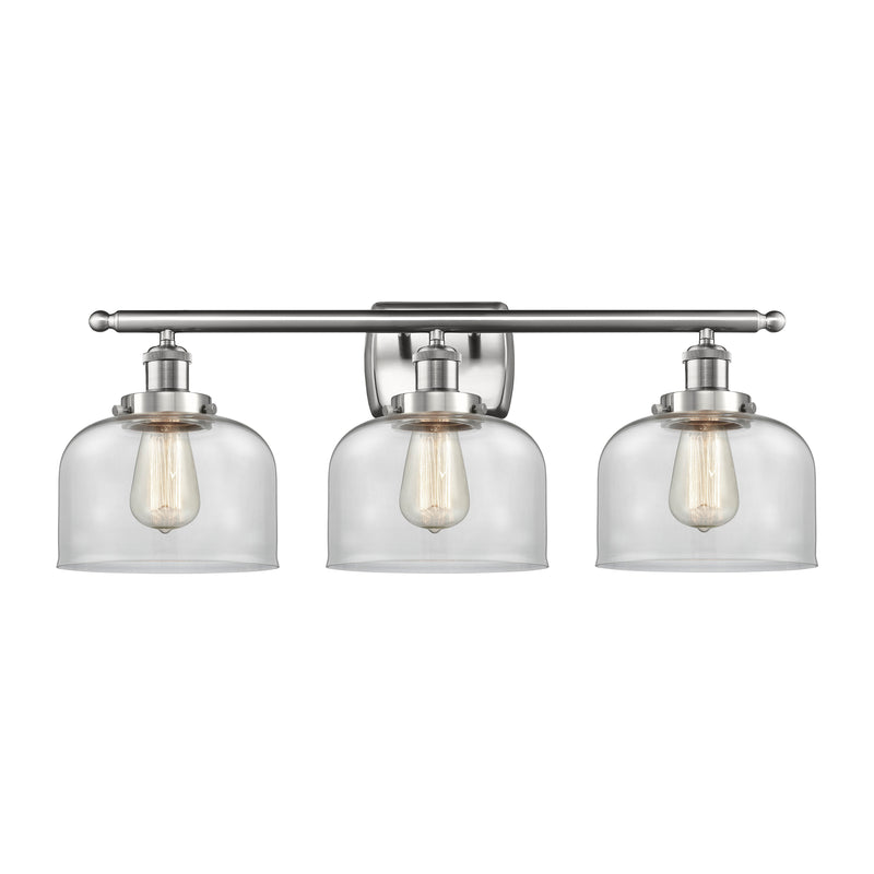 Bell Bath Vanity Light shown in the Brushed Satin Nickel finish with a Clear shade