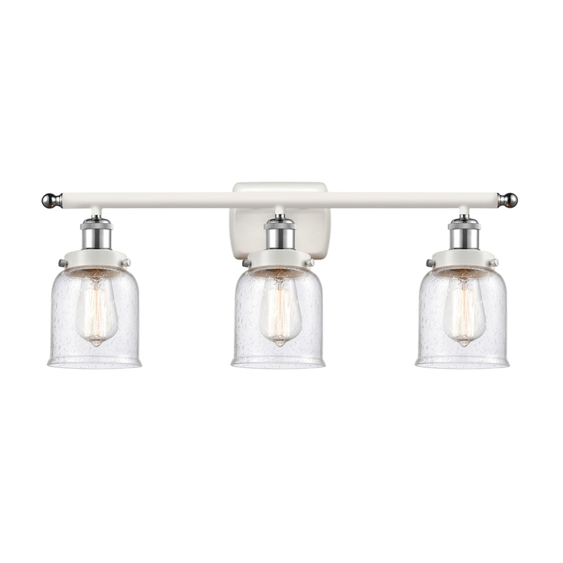 Bell Bath Vanity Light shown in the White and Polished Chrome finish with a Seedy shade