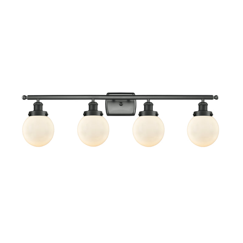 Beacon Bath Vanity Light shown in the Matte Black finish with a Matte White shade