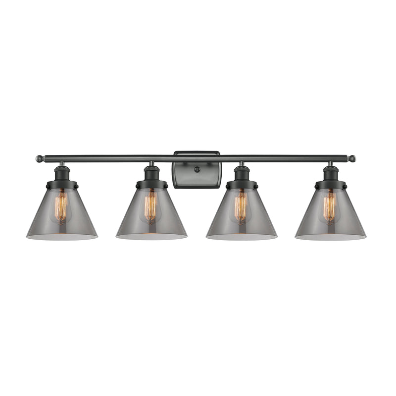 Cone Bath Vanity Light shown in the Matte Black finish with a Plated Smoke shade