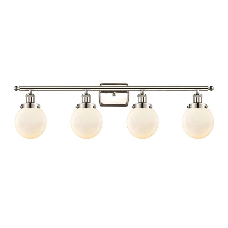 Beacon Bath Vanity Light shown in the Polished Nickel finish with a Matte White shade