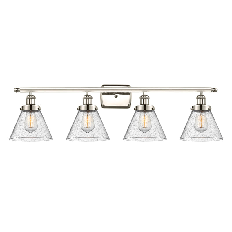 Cone Bath Vanity Light shown in the Polished Nickel finish with a Seedy shade