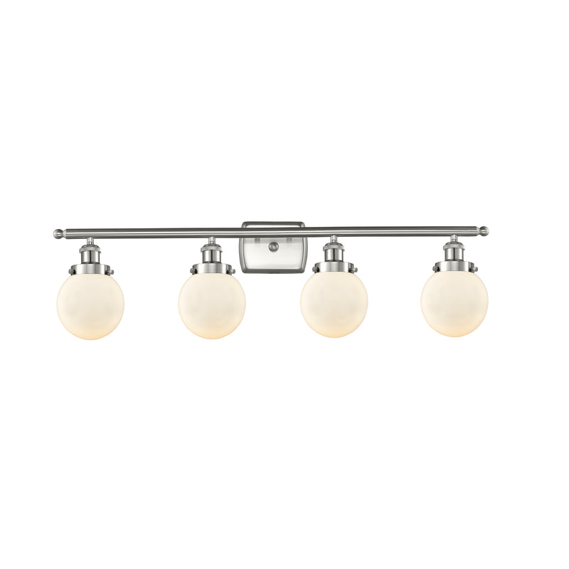 Beacon Bath Vanity Light shown in the Brushed Satin Nickel finish with a Matte White shade