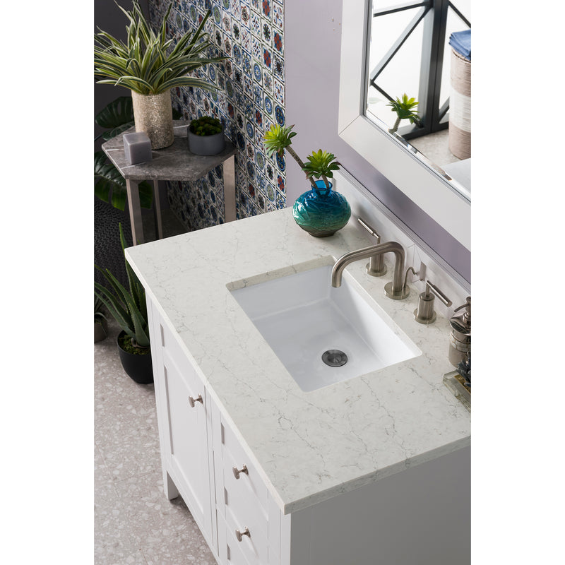 James Martin Palisades 36" Single Vanity Bright White with 3 cm Eternal Jasmine Pearl Quartz Top 527-V36-BW-3EJP