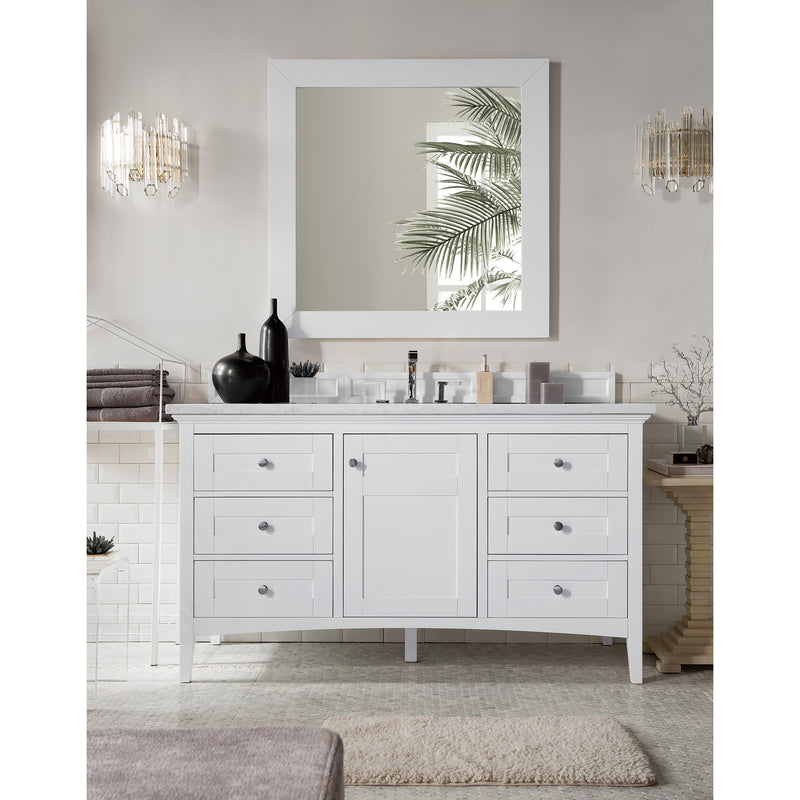 James Martin Palisades 60" Single Vanity Bright White with 3 cm Arctic Fall Solid Surface Top 527-V60S-BW-3AF