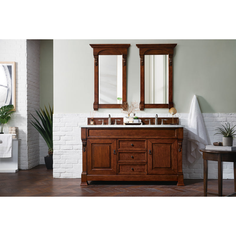 James Martin Brookfield 60" Warm Cherry Double Vanity with 3 cm Carrara Marble Top 147-114-5681-3CAR