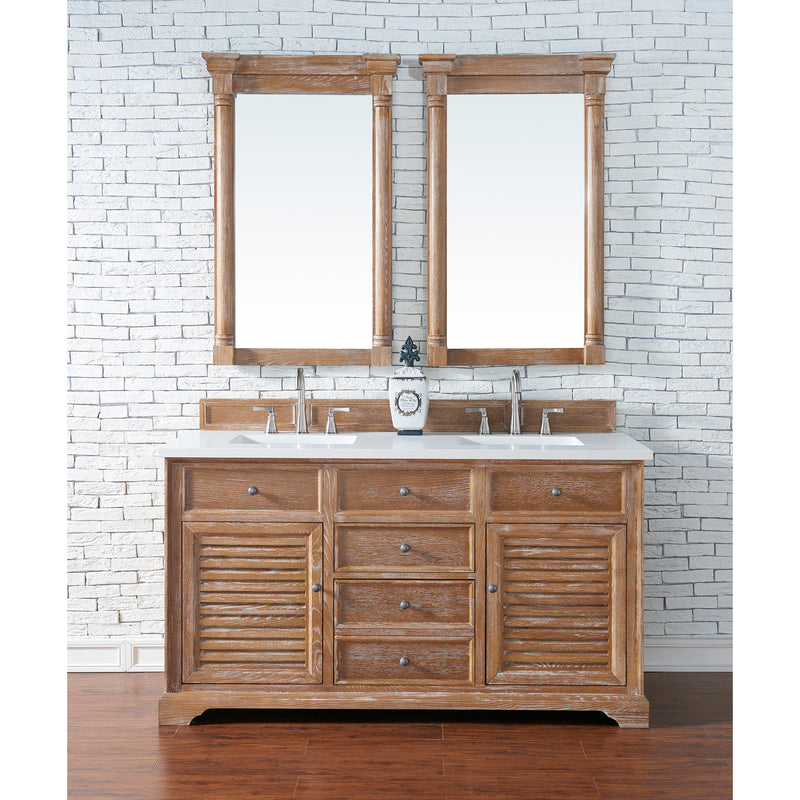 James Martin Savannah 60" Double Vanity Cabinet Driftwood with 3 cm Classic White Quartz Top 238-104-5611-3CLW