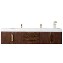 James Martin Mercer Island 72" Double Vanity Coffee Oak Radiant Gold with Glossy White Composite Top 389-V72D-CFO-G-GW