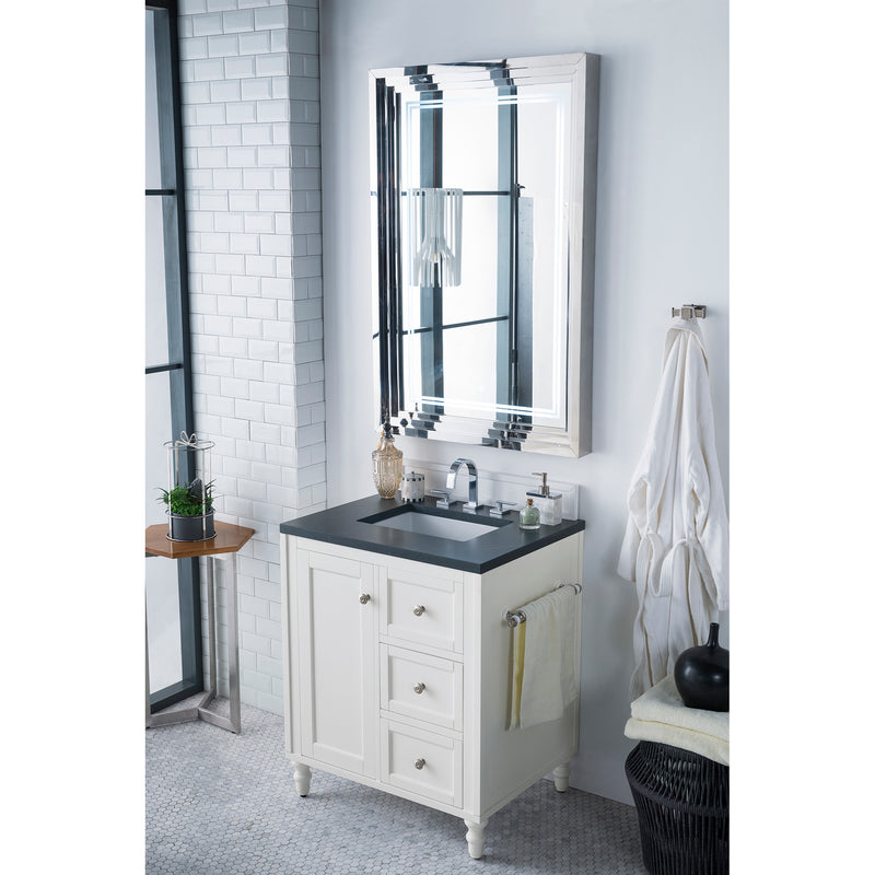 James Martin Copper Cove Encore 30" Single Vanity Bright White with 3 cm Charcoal Soapstone Quartz Top 301-V30-BW-3CSP