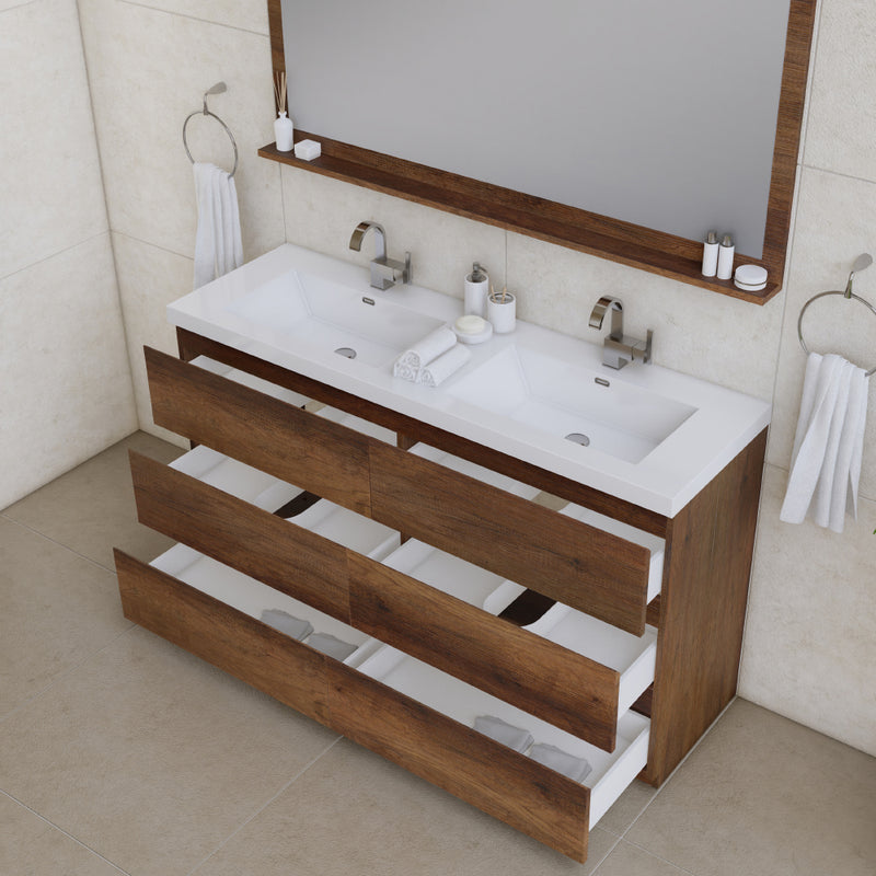 Alya Bath Paterno 60" Double Modern Freestanding Bathroom Vanity Rosewood AB-MOA60D-RW