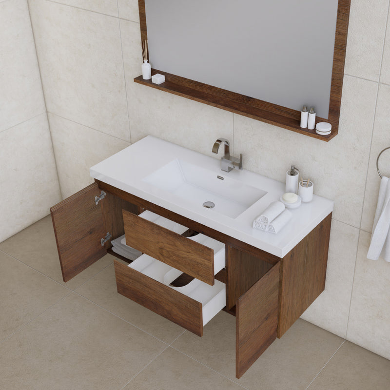 Alya Bath Paterno 48" Modern Wall Mounted Bathroom Vanity Rosewood AB-MOF48-RW