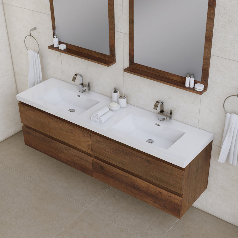 Alya Bath Paterno 72" Modern Wall Mounted Bathroom Vanity Rosewood AB-MOF72D-RW