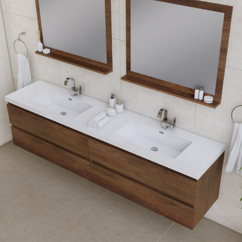 Alya Bath Paterno 84" Modern Wall Mounted Bathroom Vanity Rosewood AB-MOF84D-RW