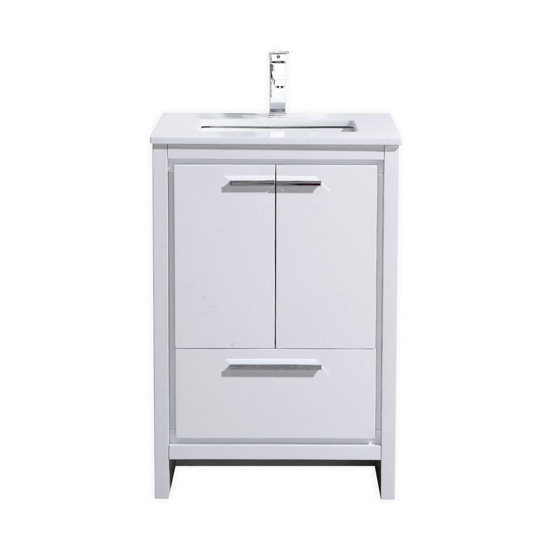 KubeBath Dolce 24" High Gloss White Modern Bathroom Vanity with White Quartz Counter-Top AD624GW