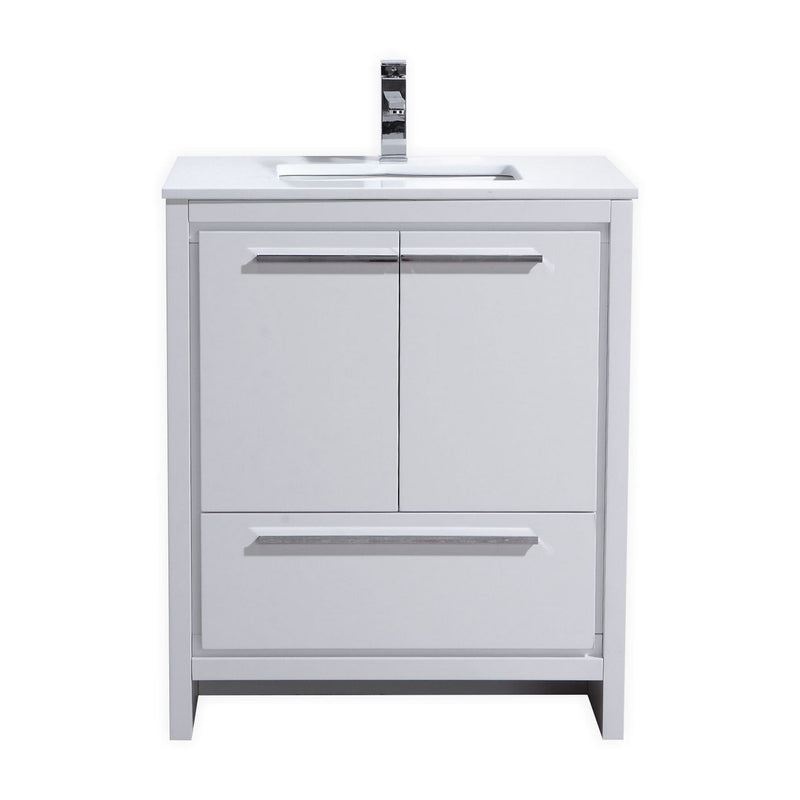 KubeBath Dolce 30" High Gloss White Modern Bathroom Vanity with White Quartz Counter-Top AD630GW