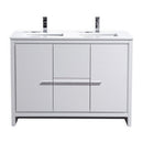 KubeBath Dolce 48" Double Sink High Gloss White Modern Bathroom Vanity with White Quartz Counter-Top AD648DGW