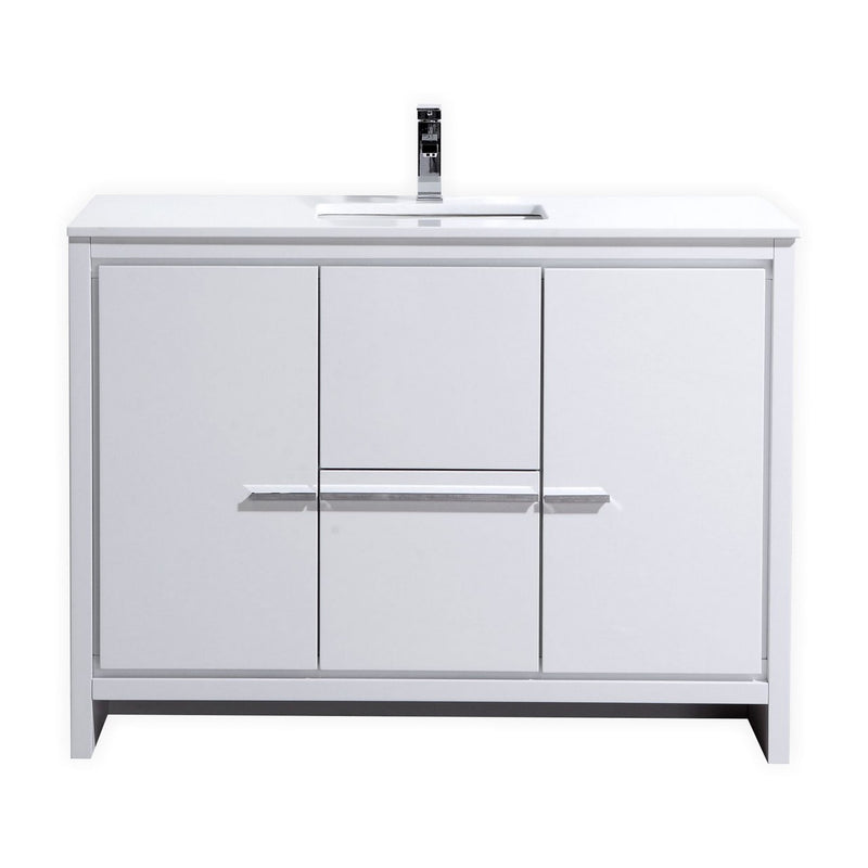 KubeBath Dolce 48" High Gloss White Modern Bathroom Vanity with White Quartz Counter-Top AD648SGW