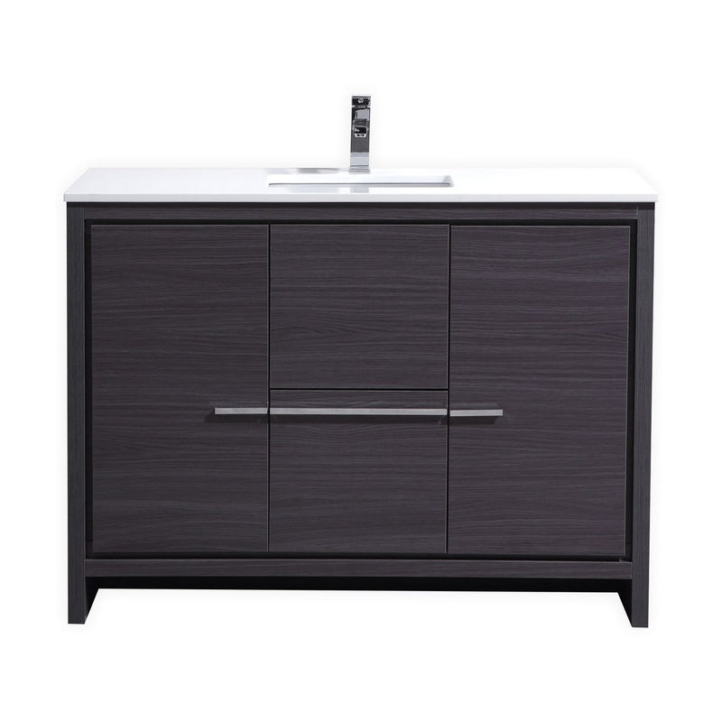 KubeBath Dolce 48" Gray Oak Modern Bathroom Vanity with White Quartz Counter-Top AD648SWB