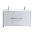 KubeBath Dolce 60" Double Sink High Gloss White Modern Bathroom Vanity with White Quartz Counter-Top AD660DGW