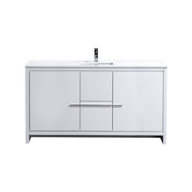 KubeBath Dolce 60" High Gloss White Modern Bathroom Vanity with White Quartz Counter-Top AD660SGW