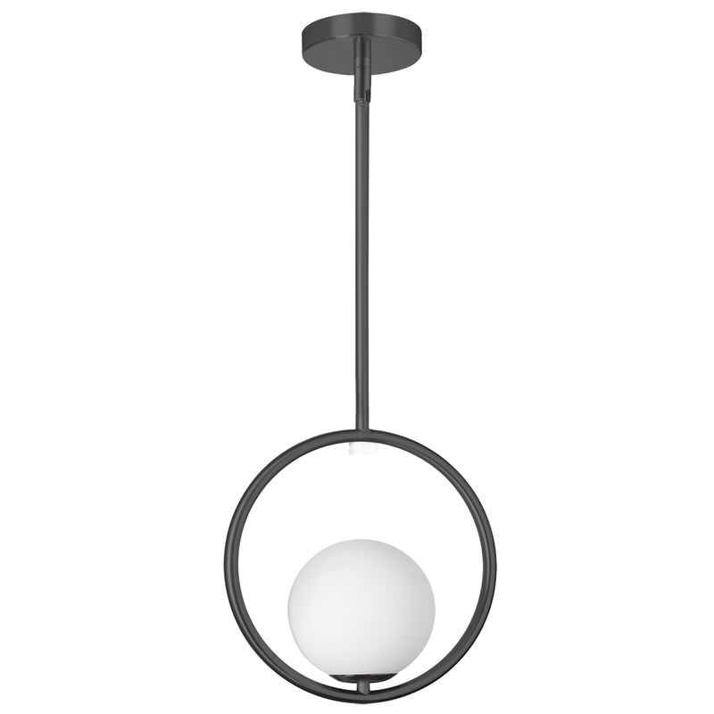 Dainolite 1 Light Halogen Pendant Matte Black with White Opal Glass ADR-101P-MB