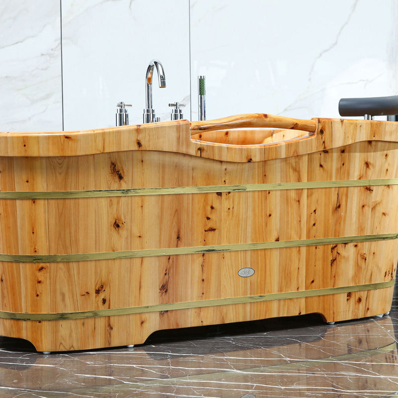ALFI 61" Free Standing Cedar Wooden Bathtub with Chrome Tub Filler AB1136