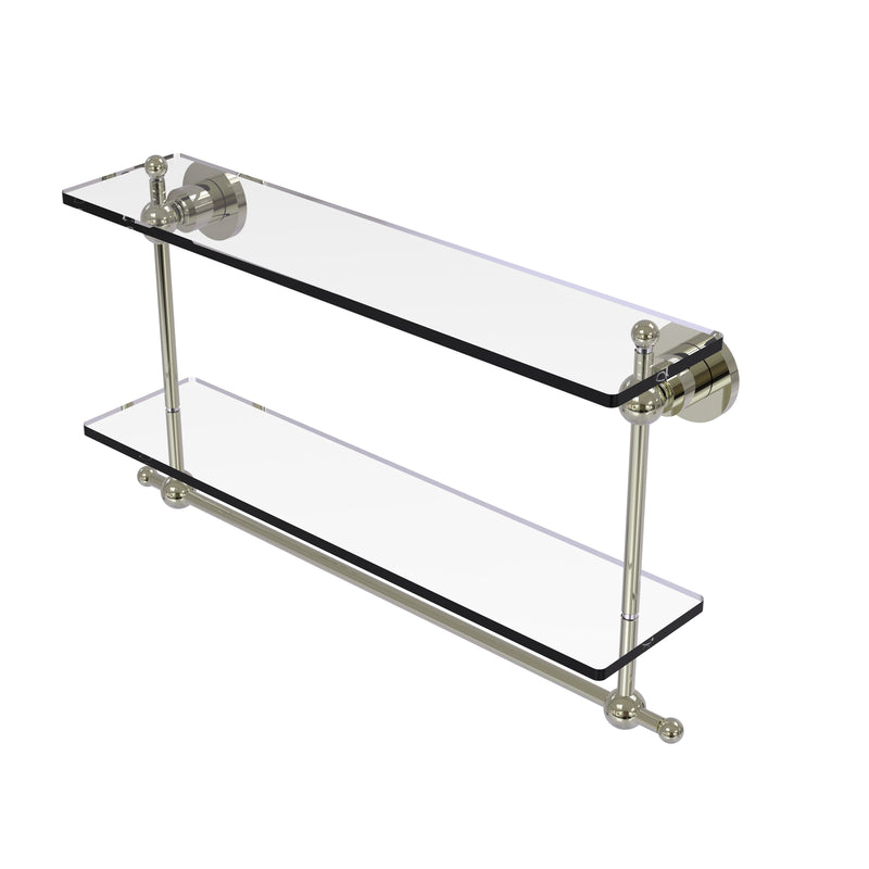 Allied Brass Astor Place Collection 22 Inch Two Tiered Glass Shelf with Integrated Towel Bar AP-2TB-22-PNI