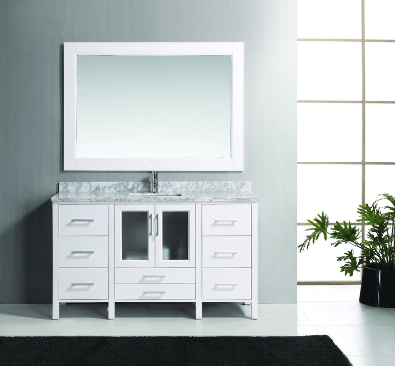 Design Element Stanton 60" Single Sink Vanity Set with Marble Top in White and Mirror