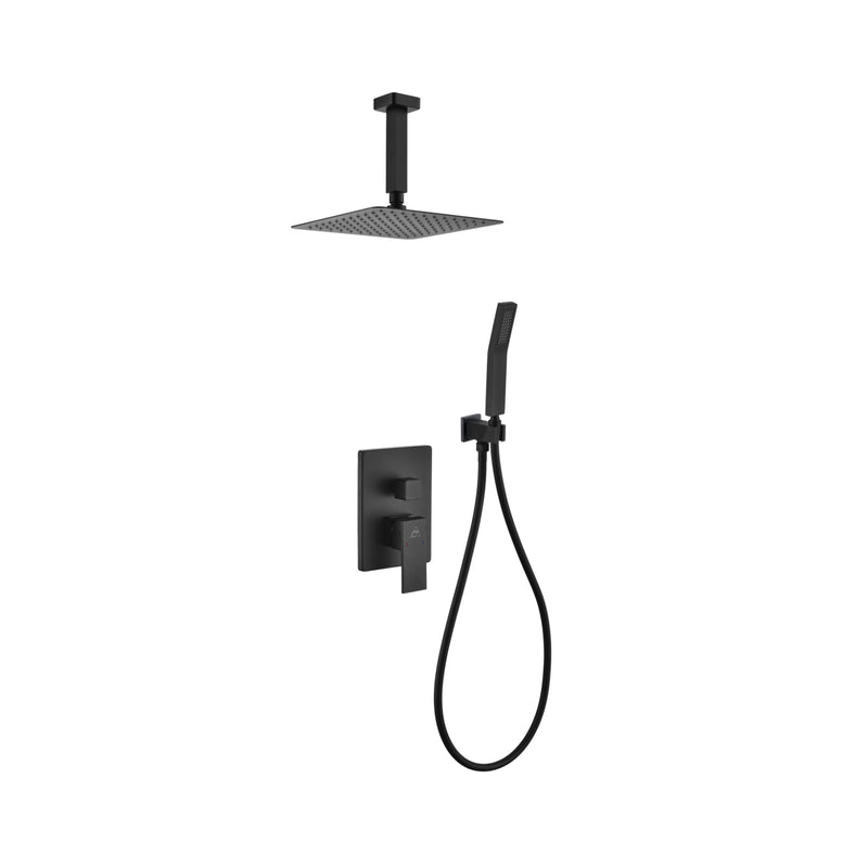 KubeBath Aqua Piazza Matte BlackShower Set with 8" Ceiling Mount Square Rain Shower and Handheld BK-CR200HH2V