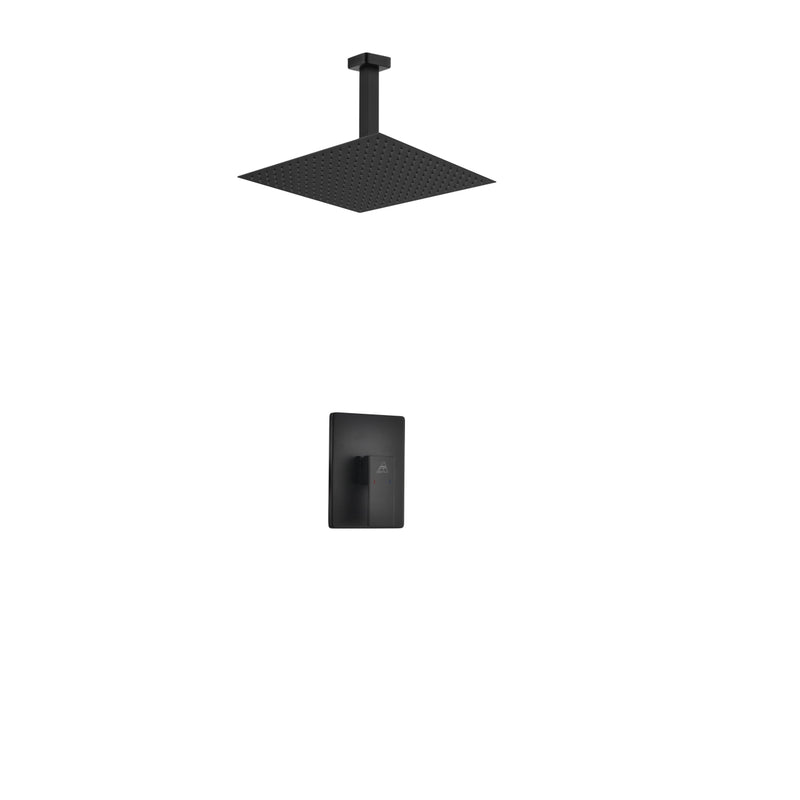 KubeBath Aqua Piazza Matte Black Shower Set with 12" Ceiling Mount Square Rain Shower BK-CR3001V