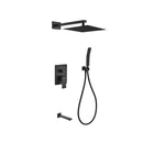 KubeBath Aqua Piazza Matte Black Shower Set with 12" Square Rain Shower Handheld and Tub Filler BK-WR300TFHH3V