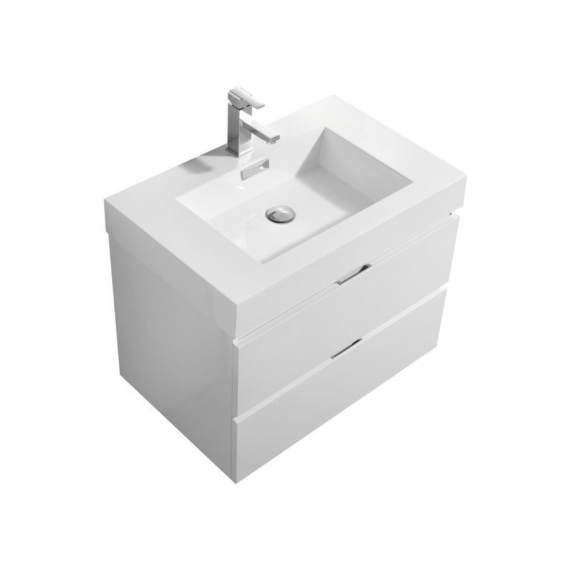 KubeBath Bliss 30" High Gloss White Wall Mount Modern Bathroom Vanity BSL30-GW