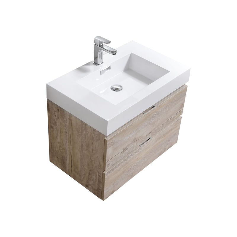 KubeBath Bliss 30" Nature Wood Wall Mount Modern Bathroom Vanity BSL30-NW