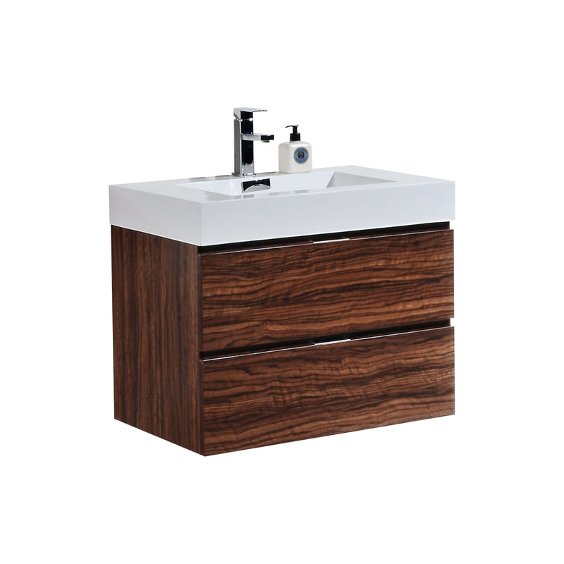 KubeBath Bliss 30" Walnut Wall Mount Modern Bathroom Vanity BSL30-WNT