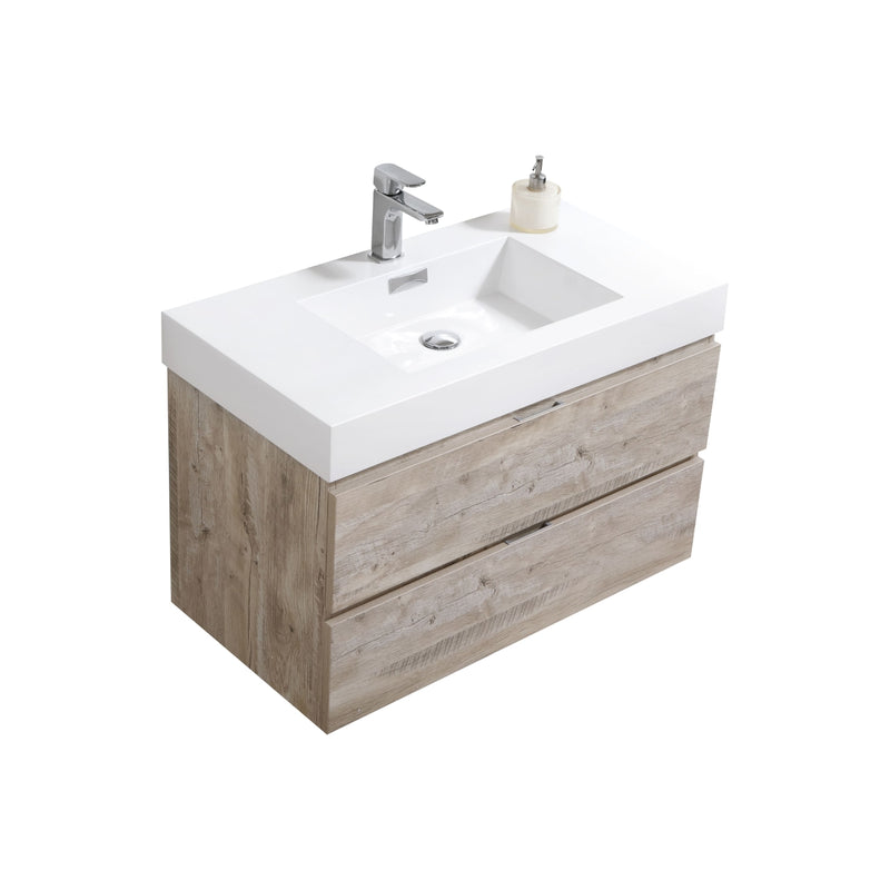 KubeBath Bliss 36" Nature Wood Wall Mount Modern Bathroom Vanity BSL36-NW