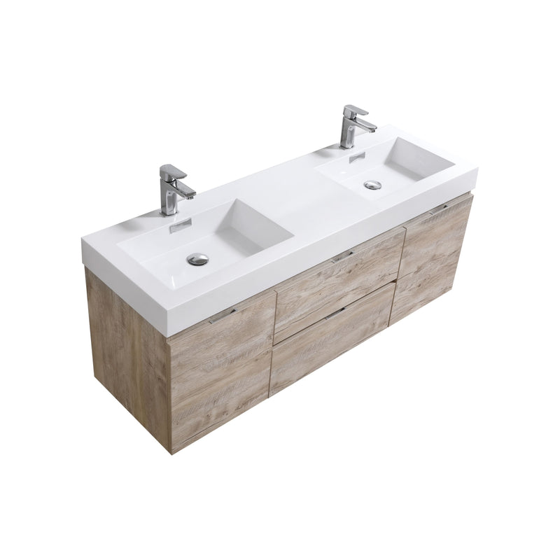 KubeBath Bliss 60" Double Sink Nature Wood Wall Mount Modern Bathroom Vanity BSL60D-NW