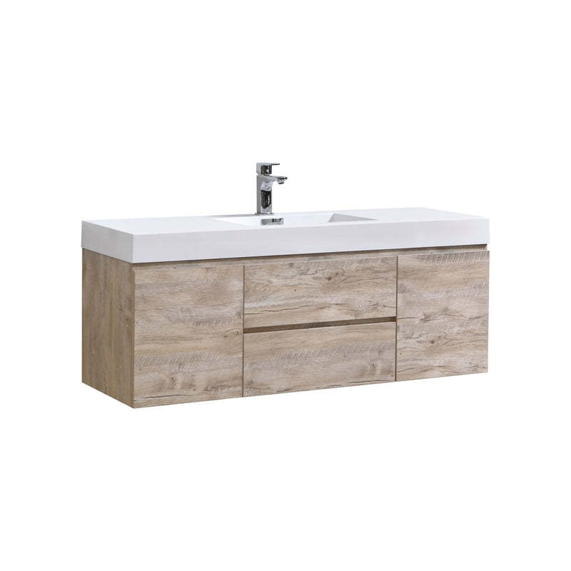 KubeBath Bliss 60" Single Sink Nature Wood Wall Mount Modern Bathroom Vanity BSL60S-NW
