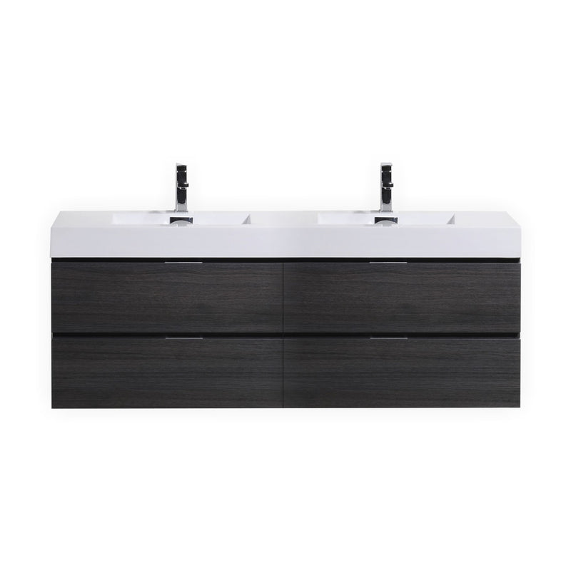 KubeBath Bliss 72" Double Sink Gray Oak Wall Mount Modern Bathroom Vanity BSL72D-GO