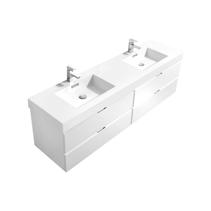 KubeBath Bliss 72" Double Sink High Gloss White Wall Mount Modern Bathroom Vanity BSL72D-GW