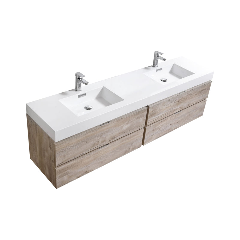 KubeBath Bliss 80" Double Sink Nature Wood Wall Mount Modern Bathroom Vanity BSL80D-NW