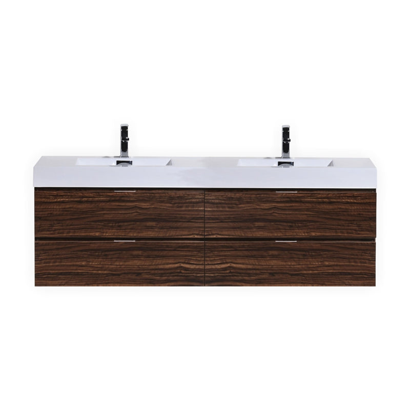 KubeBath Bliss 80" Double Sink Walnut Wall Mount Modern Bathroom Vanity BSL80D-WNT