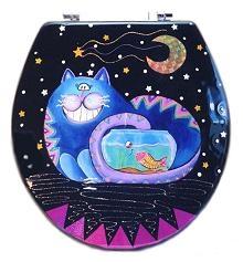 Buggy Whip Fishbowl Cheshire Cat Hand Painted Toilet Seat