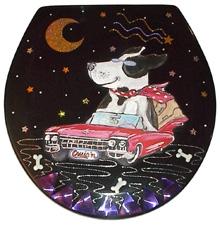 Buggy Whip Cruis'n K-9 Hand Painted Toilet Seat Dog In Red Cadilac