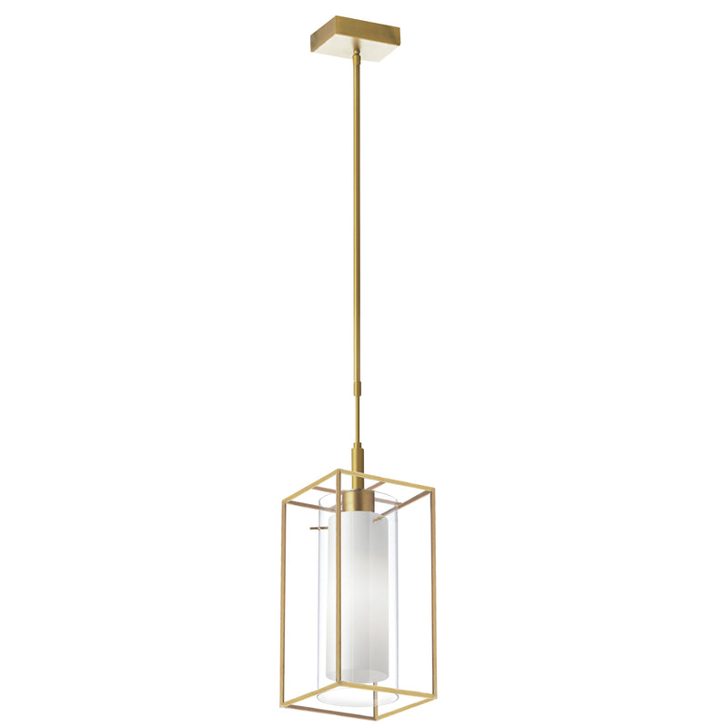 Dainolite 1 Light Rectangular Pendant Aged Brass Metal Frame with Fr and Clr Glass CBE-61P-AGB