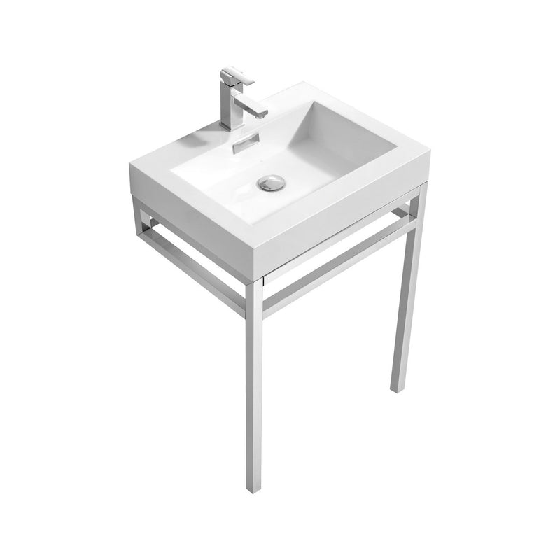 Kubebath Haus 24" Stainless Steel Console with White Acrylic Sink - Chrome CH24