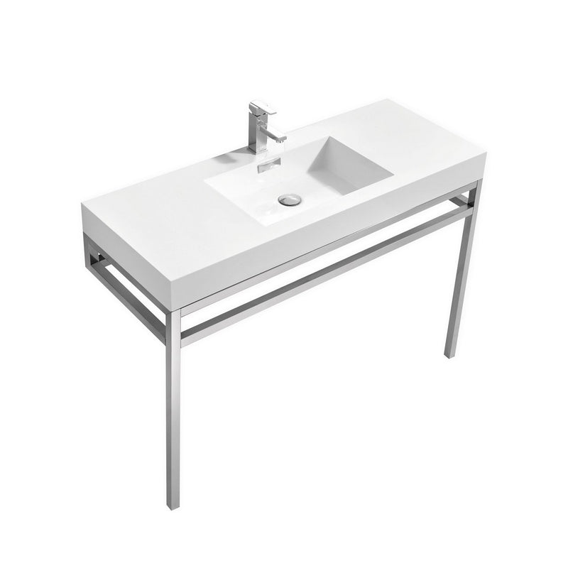 Kubebath Haus 48" Stainless Steel Console with White Acrylic Sink - Chrome CH48